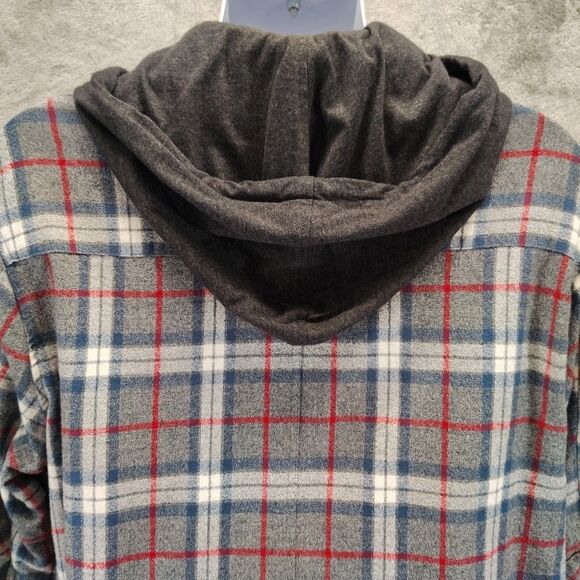 Flag & Anthem Paxton Plaid Hooded Flannel Thermal Lined Shacket Red/Blue/Gray XL - Picture 10 of 12
